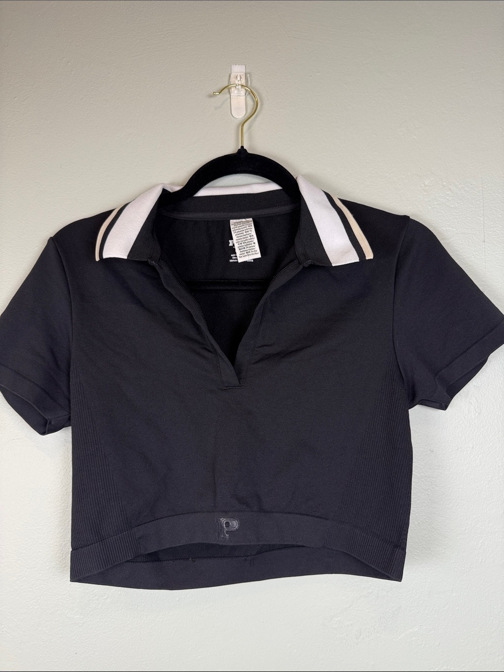 PINK Victoria’s Secret Cropped Polo Top Ribbed Black S Y2K